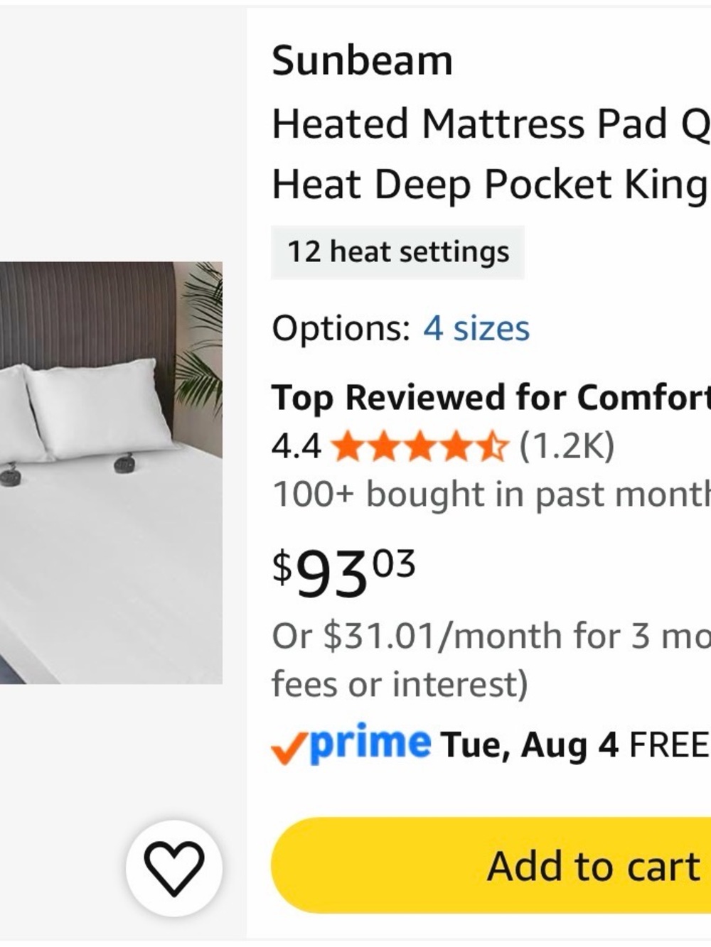 Sunbeam Heated Mattress Pad - White - Plush Comfort King size EUC DUAL CONTROLS